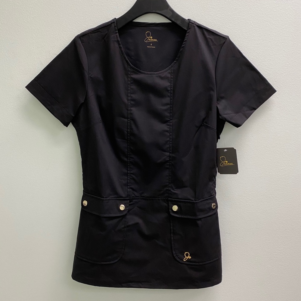 Black Jaanuu Closed-Pocket Scrub Top
